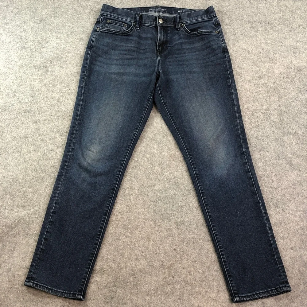 Banana Republic Mens Travel Jean 33x32 (Fits 33x29) Athletic Fit Dark Wash Blue